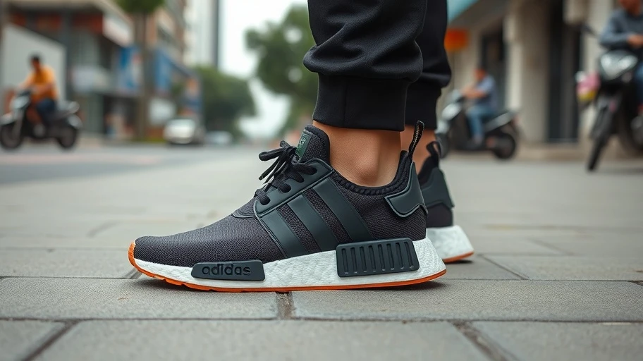 Adidas NMD R1 với đế Boost dày ở cảnh đô thị