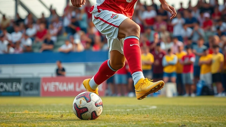 Cầu thủ bóng đá thực hiện pha đi bóng kỹ thuật.