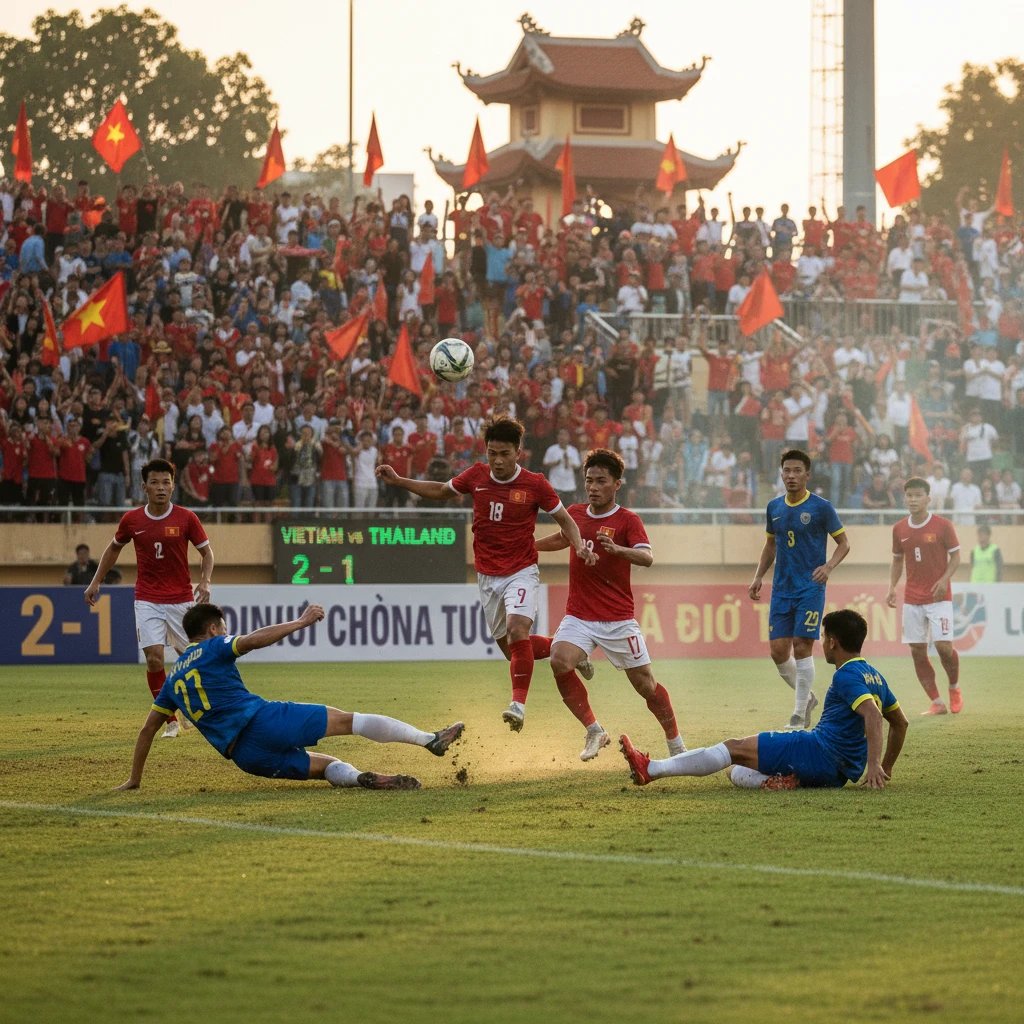 Cầu thủ đá bóng trên sân cỏ, trận đấu kịch tính