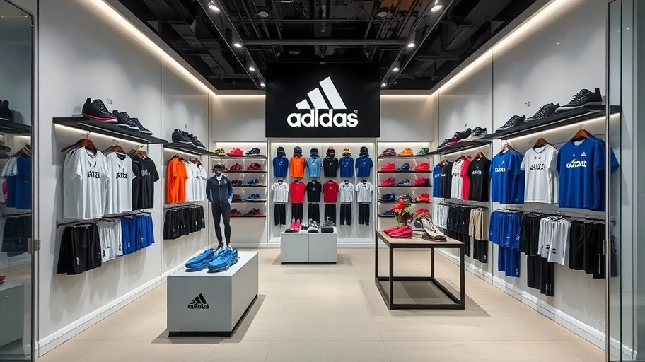 Cửa hàng Adidas với các sản phẩm thời trang thể thao.