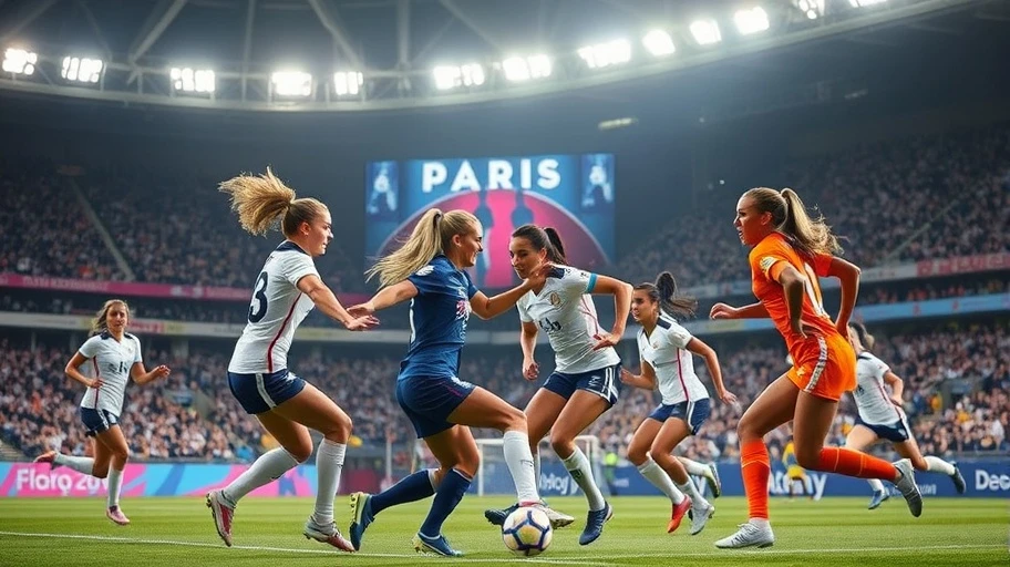 Đội bóng đá nữ mạnh mẽ phòng thủ trong một trận đấu tại Olympic.