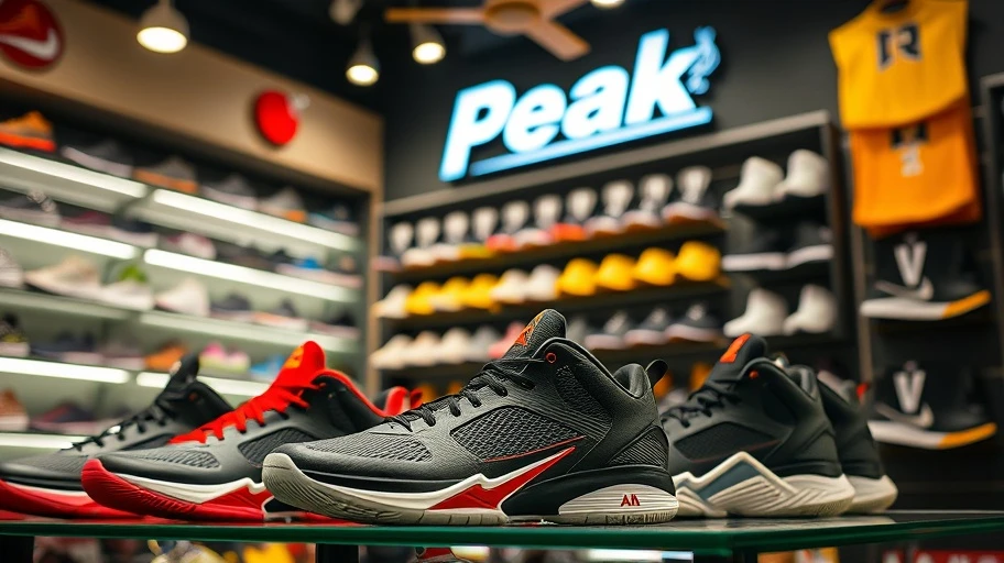 Giày Peak nổi bật tại cửa hàng thể thao Việt Nam.