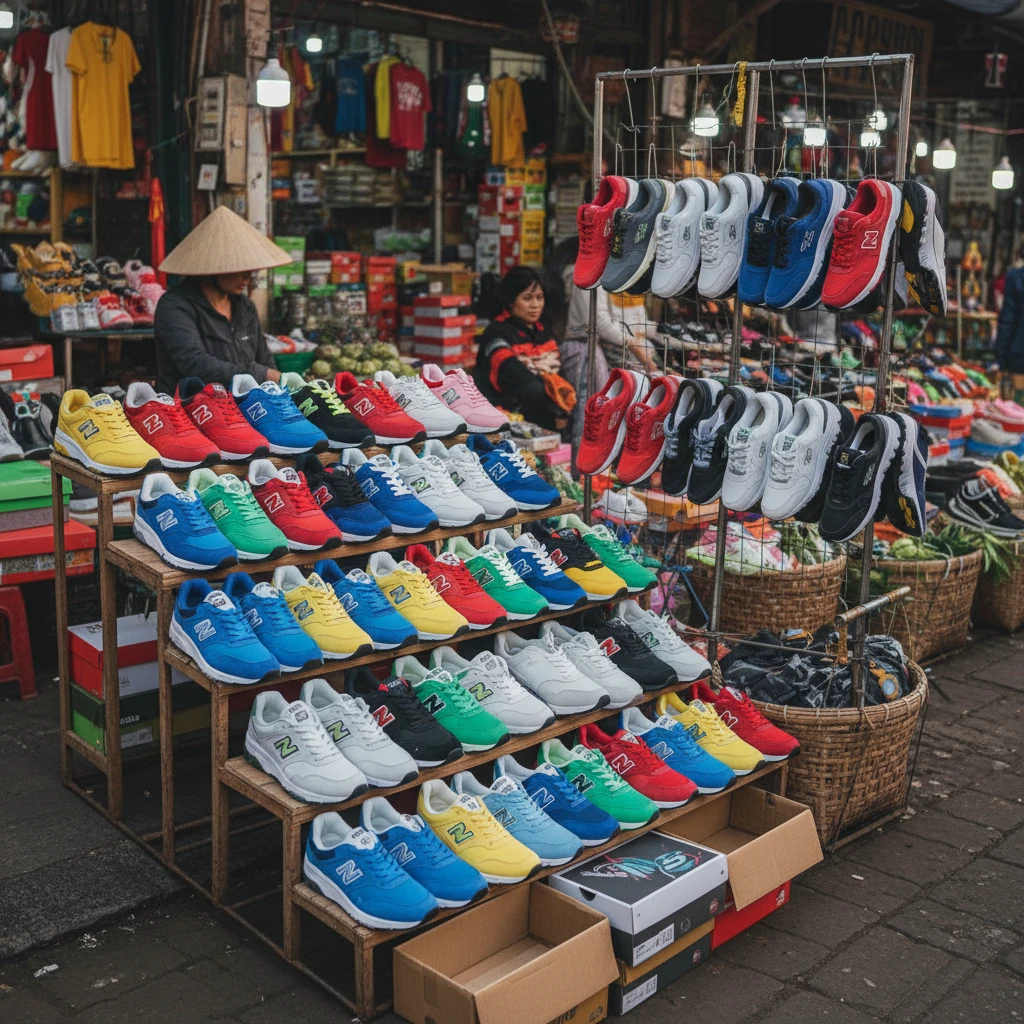 Giày thể thao New Balance, Fila, Skechers tại chợ.