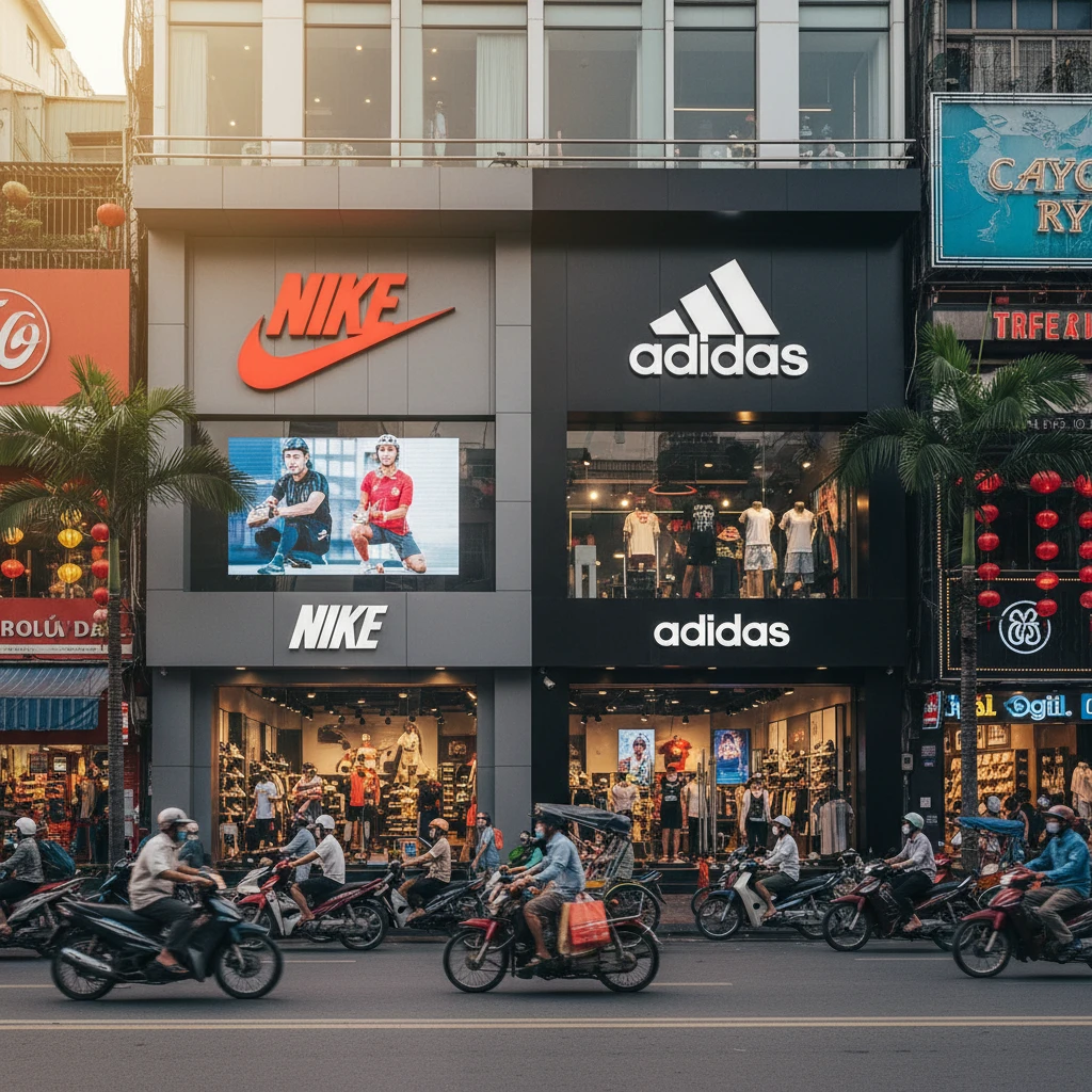 Hình ảnh Nike và Adidas với logo nổi bật.