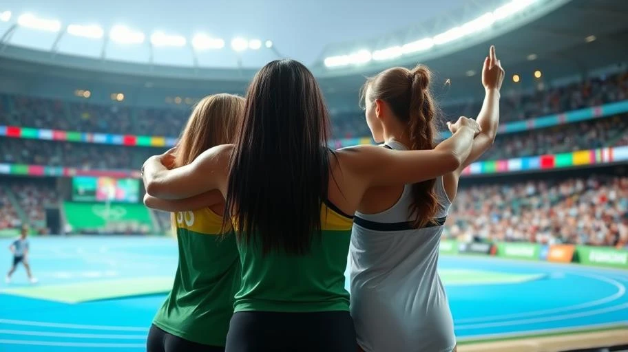 Hình ảnh thể thao nữ tại Olympic thể hiện tinh thần đoàn kết.