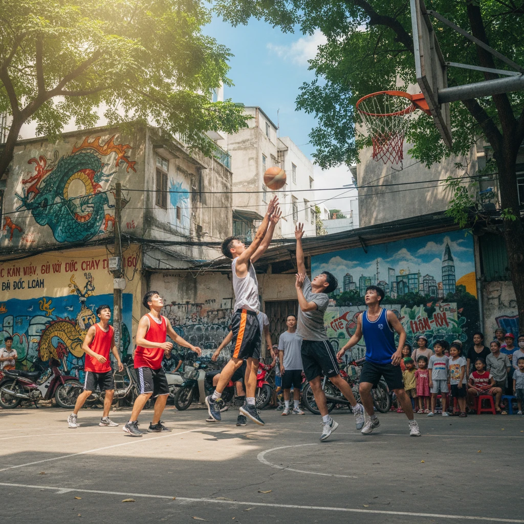 Hình ảnh trận đấu bóng rổ ở Việt Nam