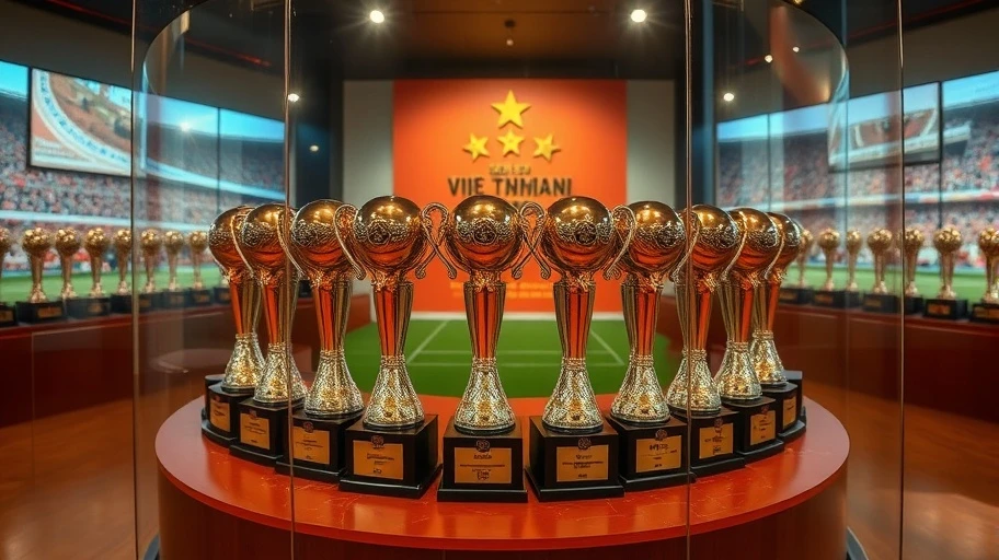 Hình ảnh trưng bày cúp bóng đá của CLB Hải Phòng