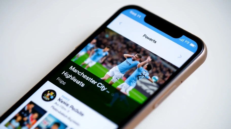 Hình ảnh ứng dụng thể thao hiển thị highlight bóng đá Manchester City
