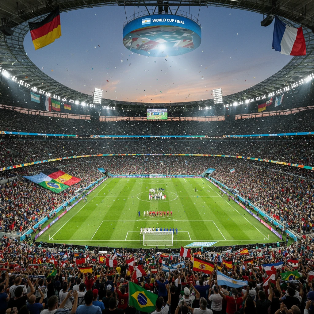 Sân vận động World Cup với khán giả cuồng nhiệt.