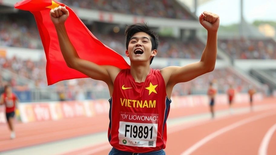 Vận động viên Việt Nam ăn mừng chiến thắng, nguồn cảm hứng thể thao.